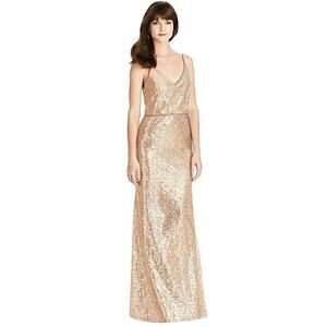 NEW After Six Sz 14 Elle Sequin Spaghetti Strap Rose Gold Dress $271 msrp J1-18